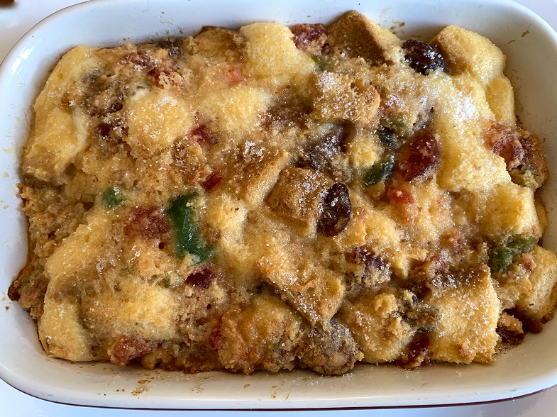 christmas cake bread pudding cooked
