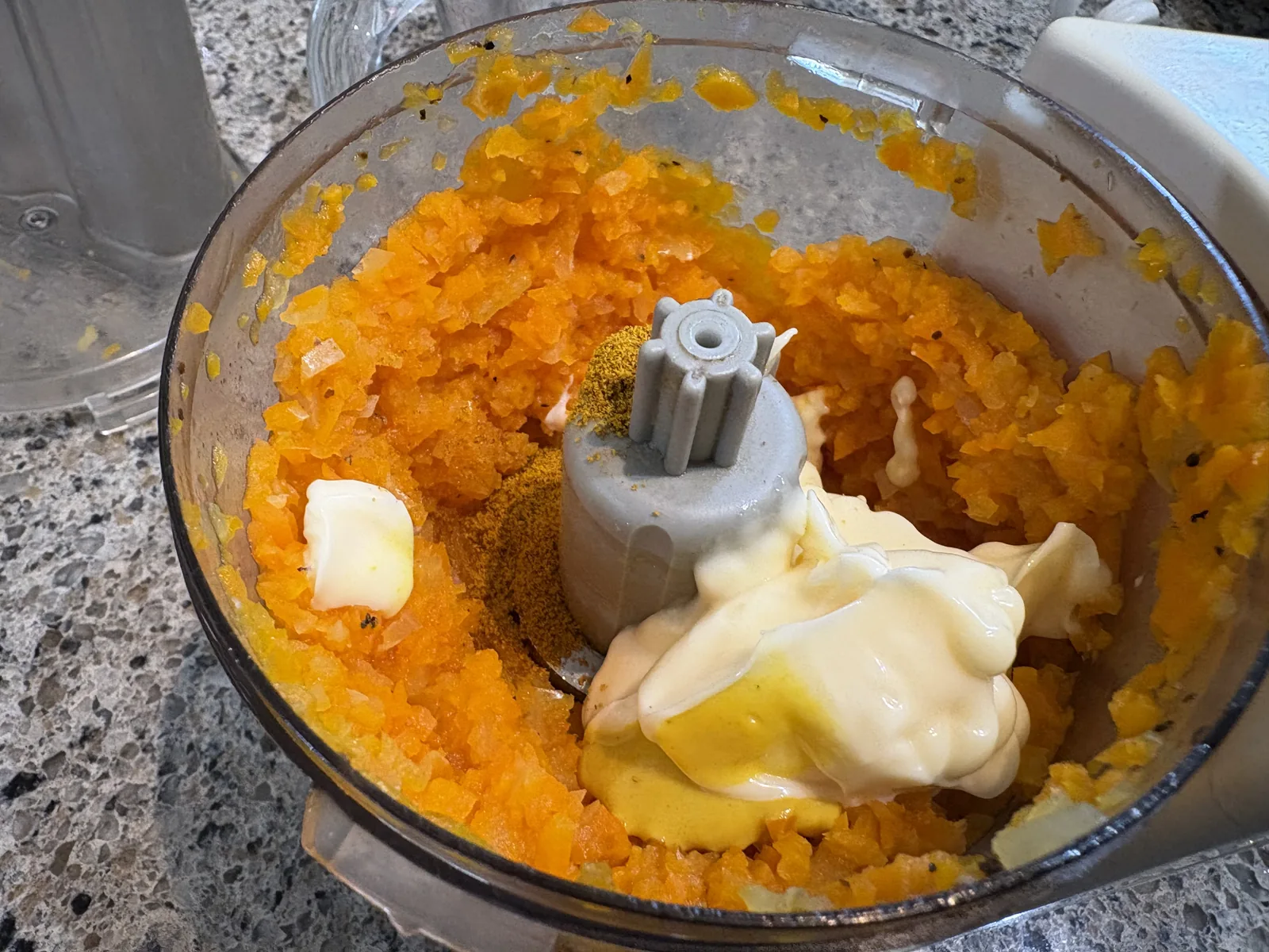 mayo and mustard added to food processor
