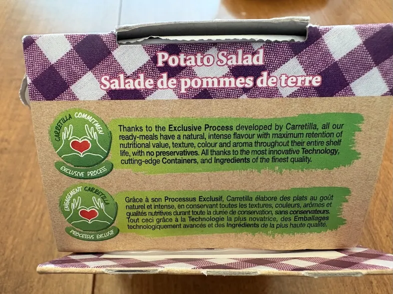 Carretilla's gluten-free potato salad side of carton commitment statement