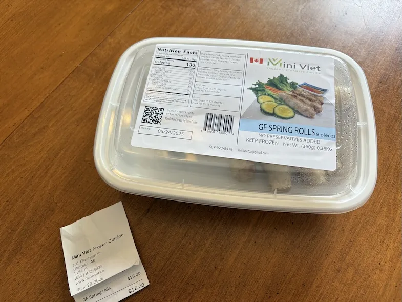 gluten-free spring rolls in their package