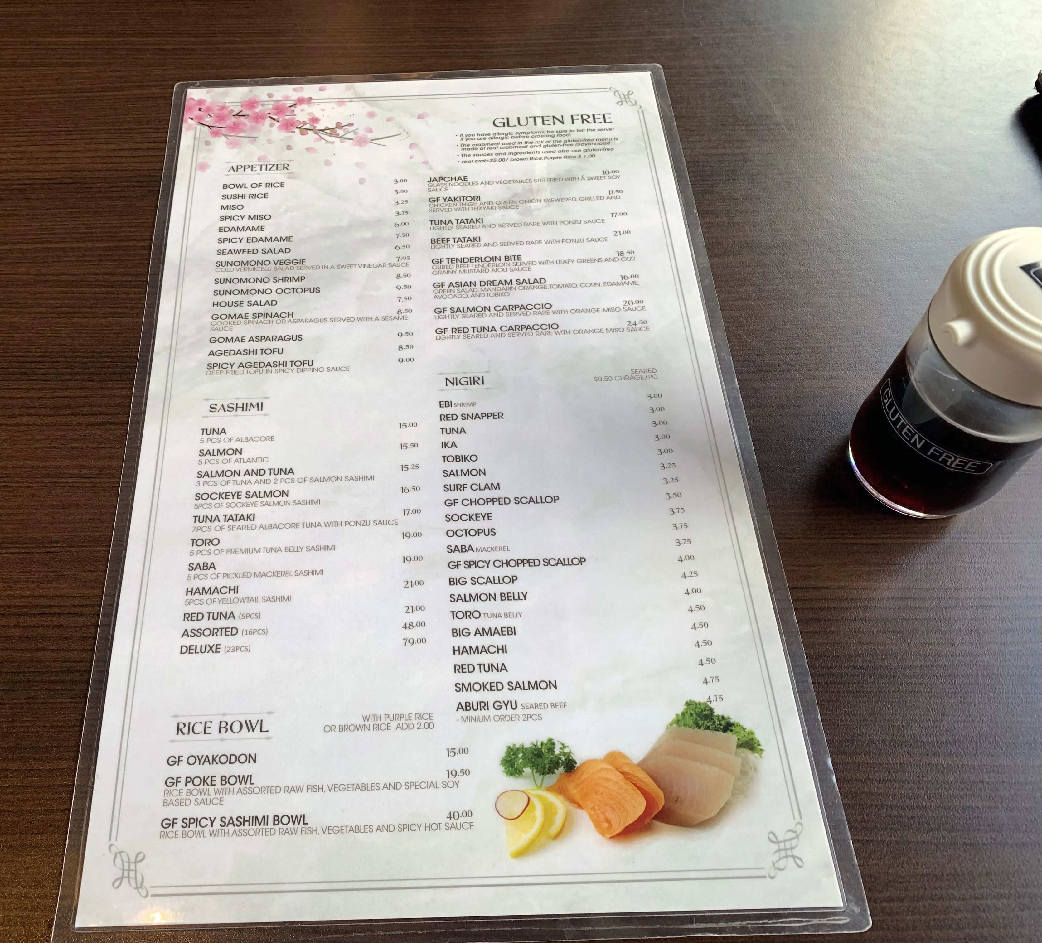 Sakura Sushi's gluten-free menu