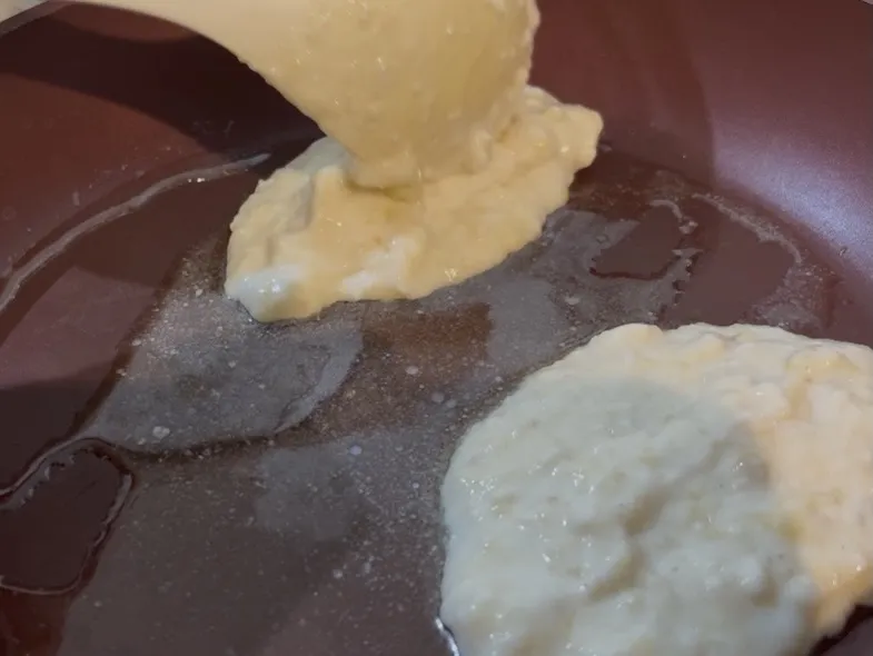 batter in frying pan