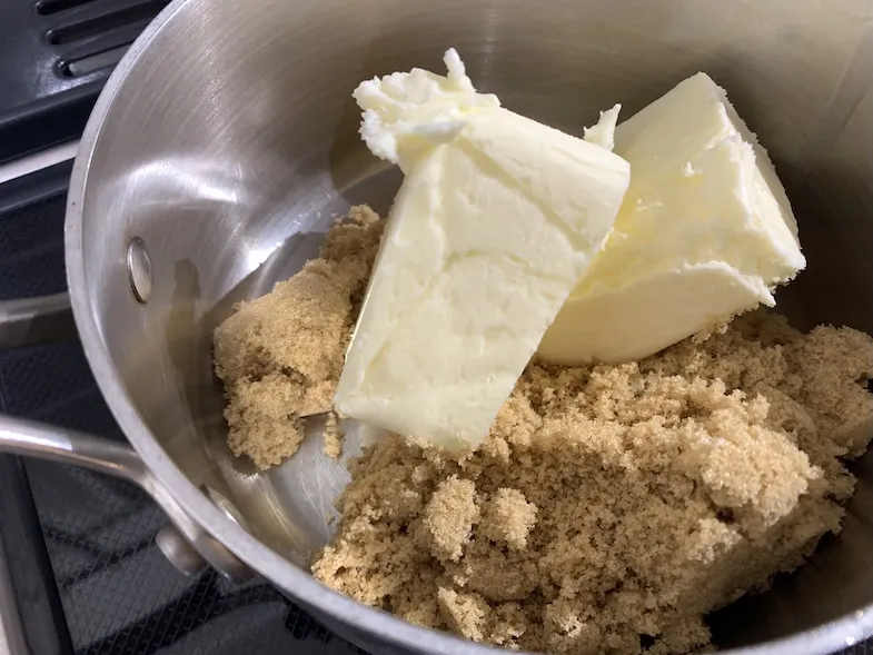 butter and sugar in a pot