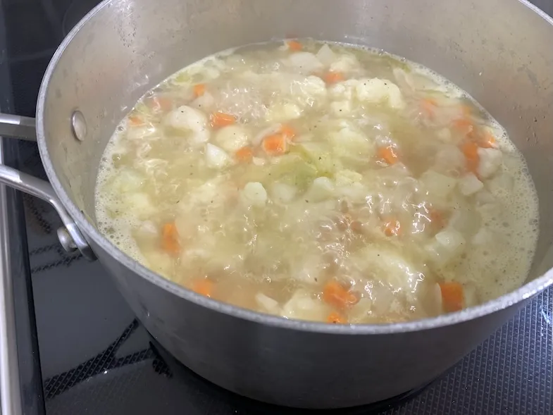 All the veggies simmering in a pot