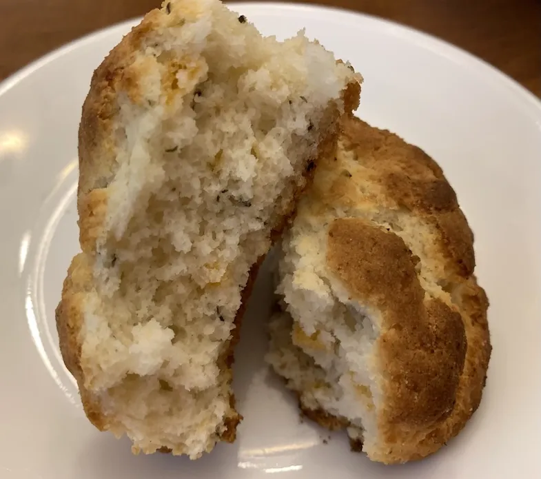gluten-free Christmas biscuit cut in half on a plate
