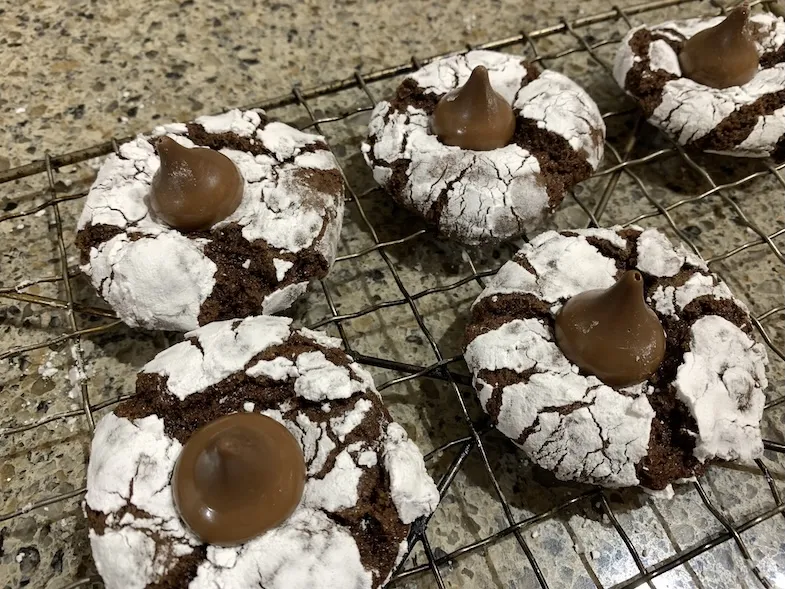gluten-free Chocolate Crinkle Cookies on a cooling tray