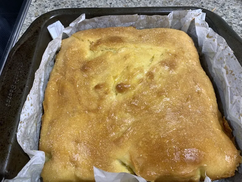 gluten-free Orange Cake with Orange sauce drizzle and sugar topping