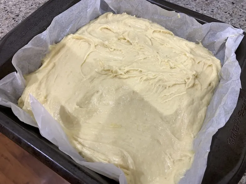 gluten-free Orange Cake batter in pan