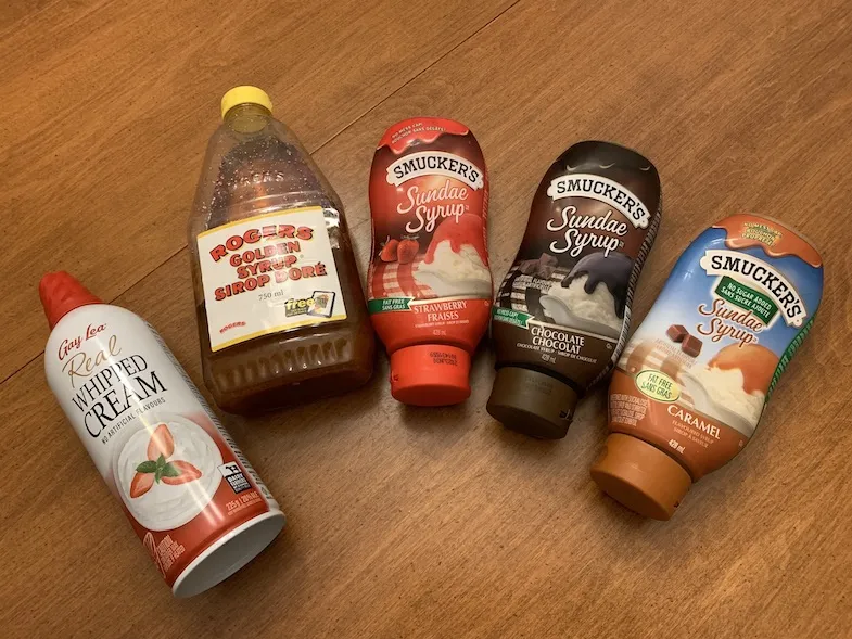 gluten-free sundae syrups and whipped cream