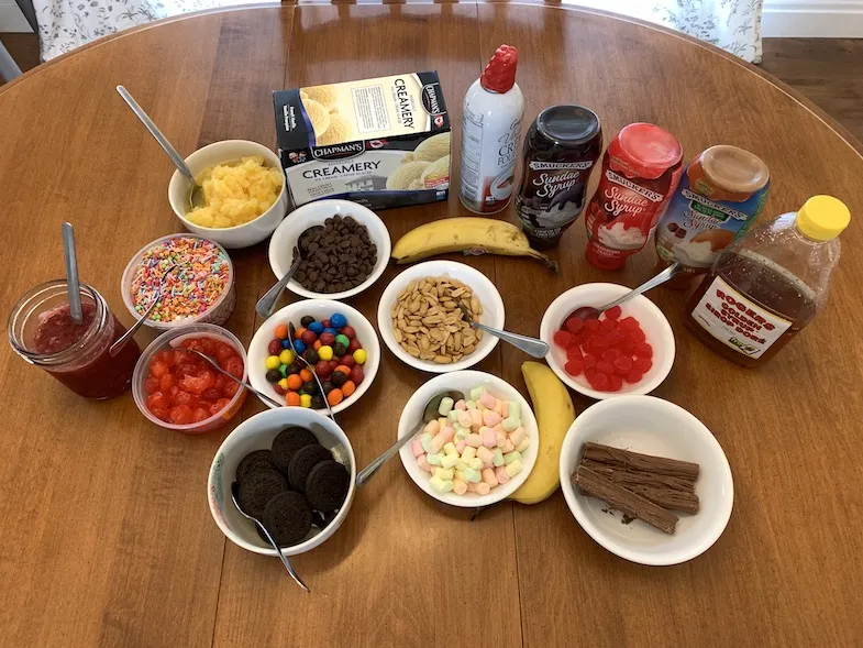 all the gluten-free toppings and ice cream for our Sundae Bar dessert