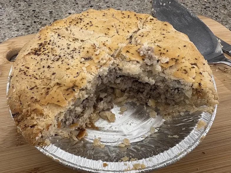gluten-free tourtiere showing the inside filling