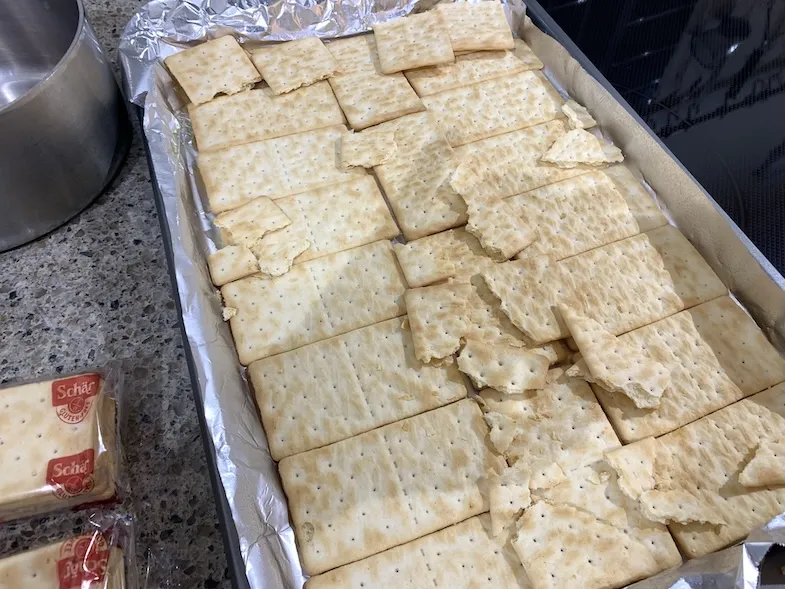gluten-free crackers on a baking tray