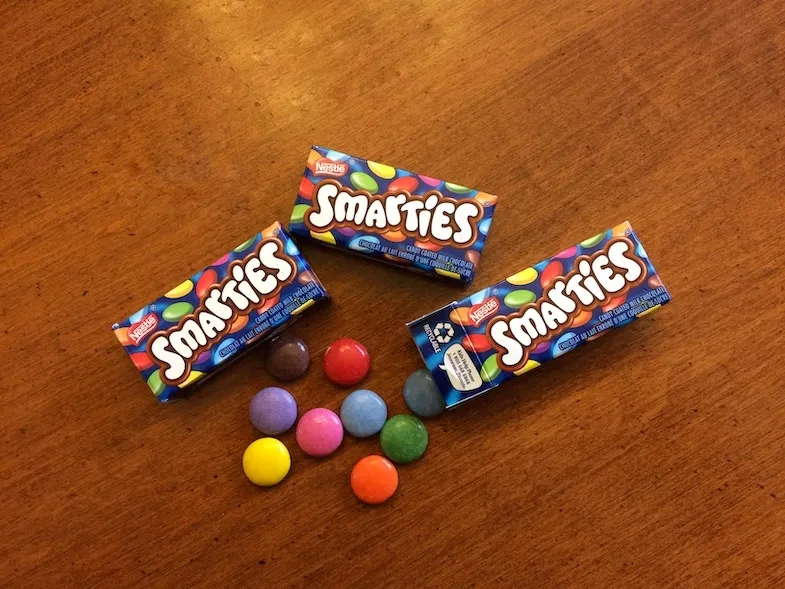 smarties candies on table