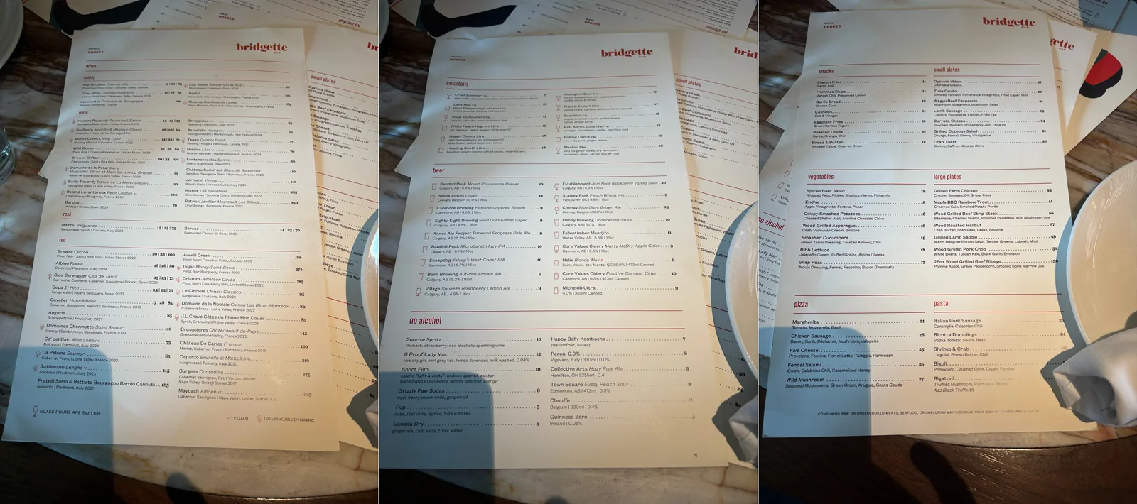 photos of bridgette bar menu