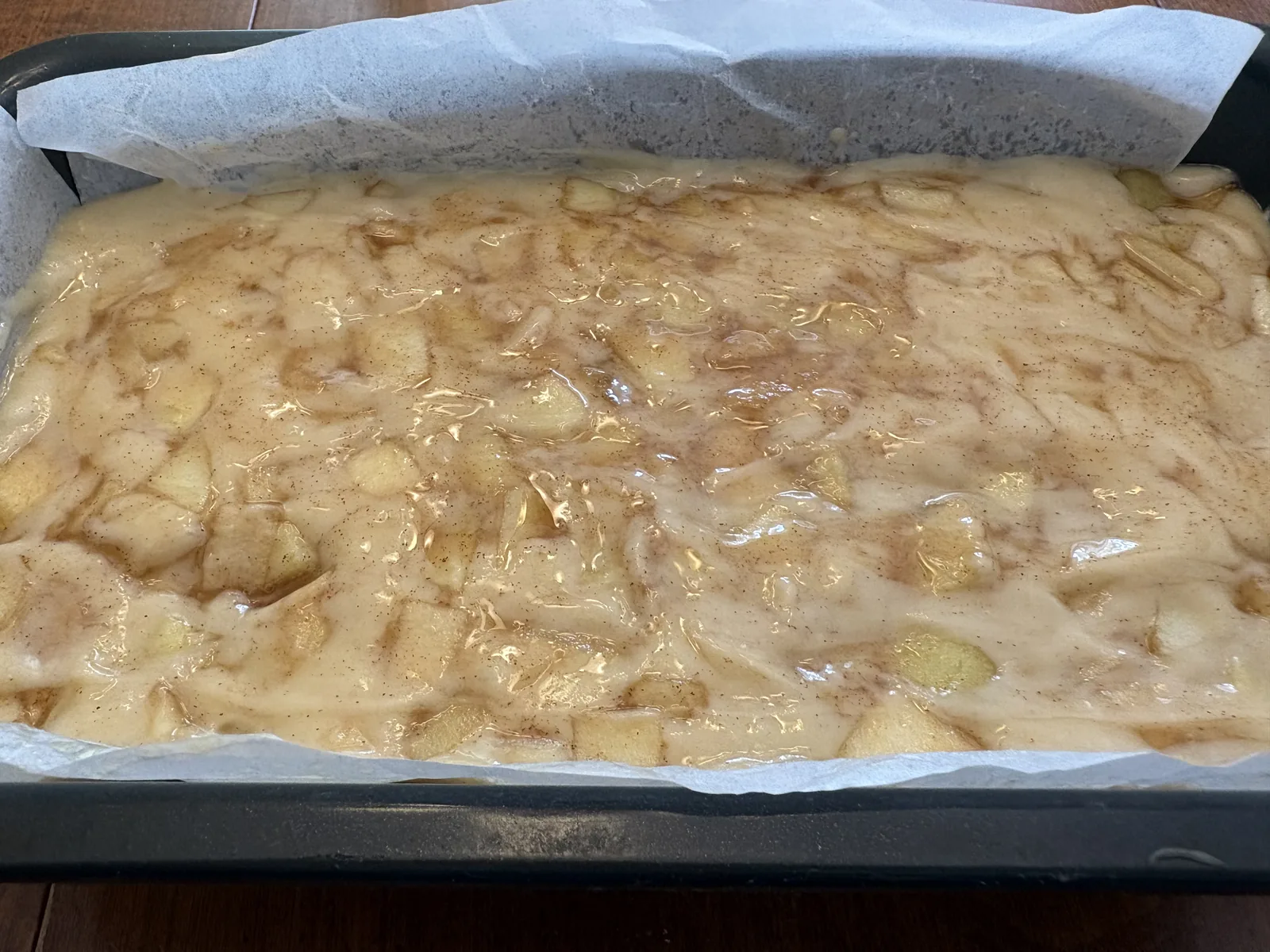 push apples into batter