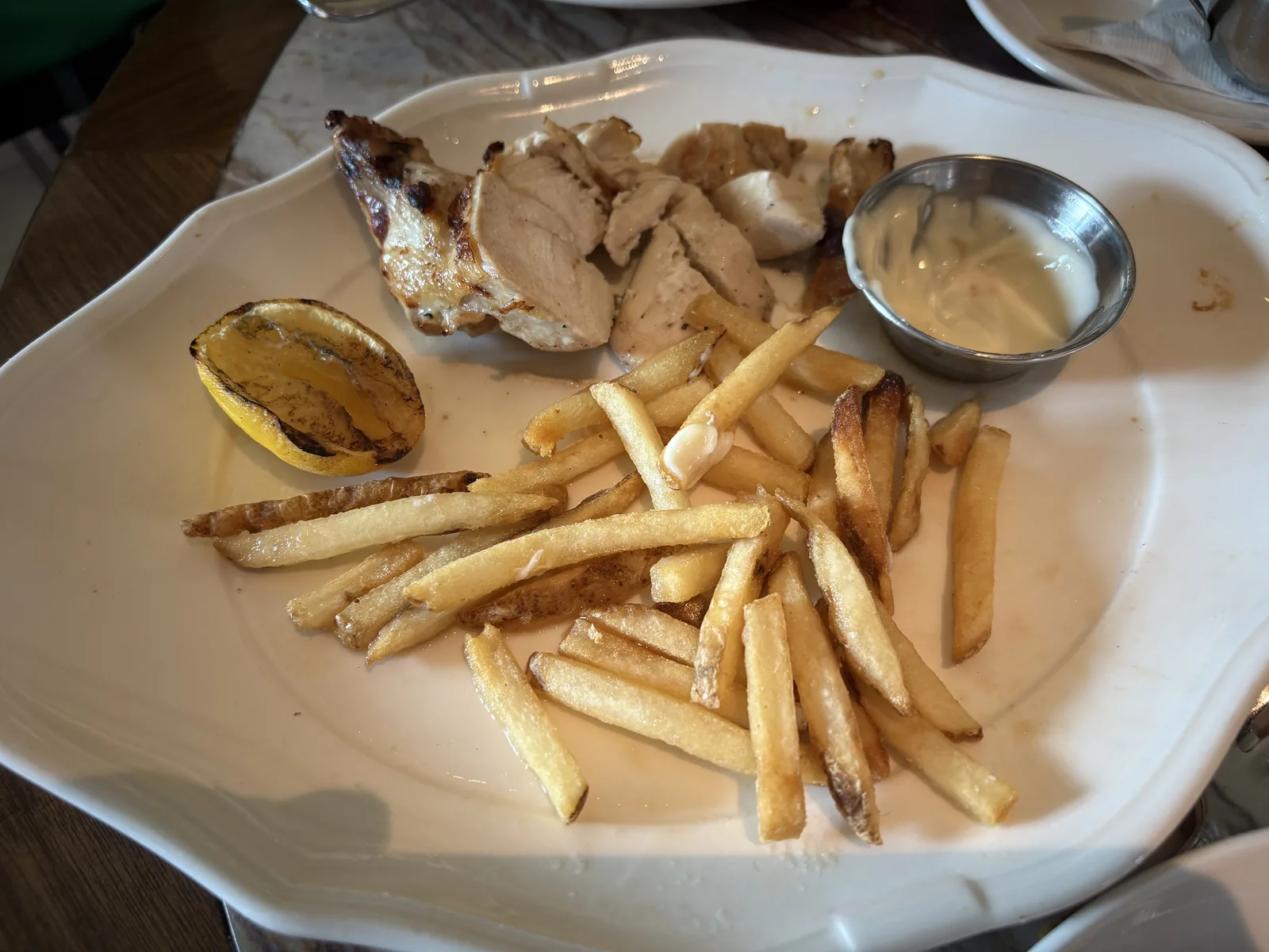 roast chicken dinner with fries