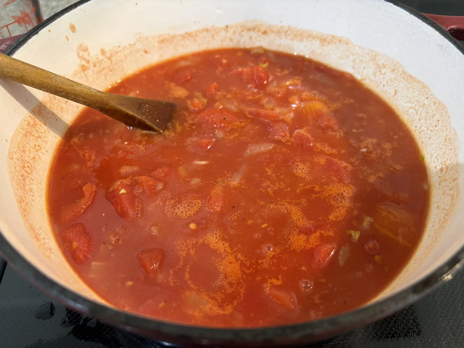 tomato soup cooking in pot
